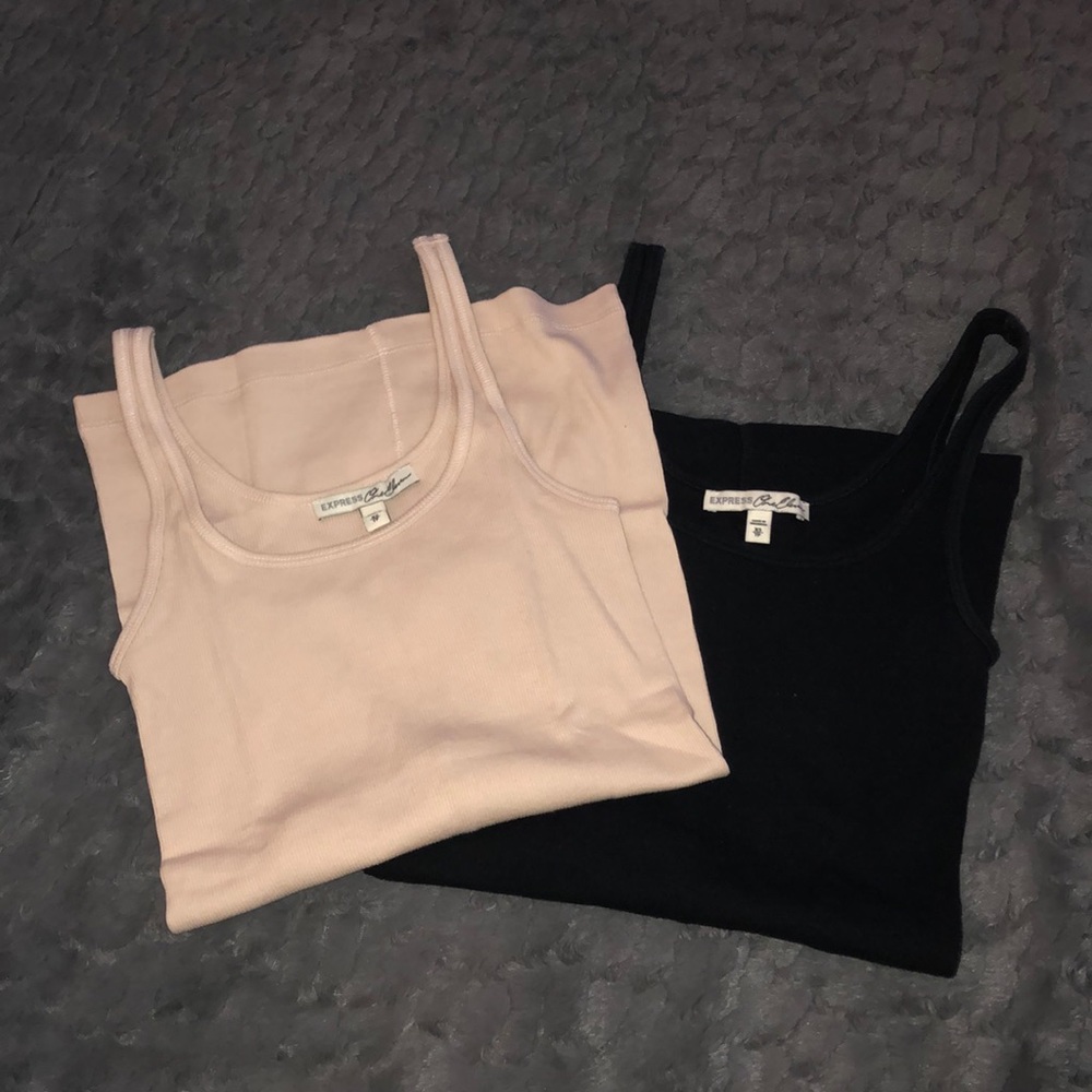 EXPRESS Black & Rose Pink Ribbed Tanks XS